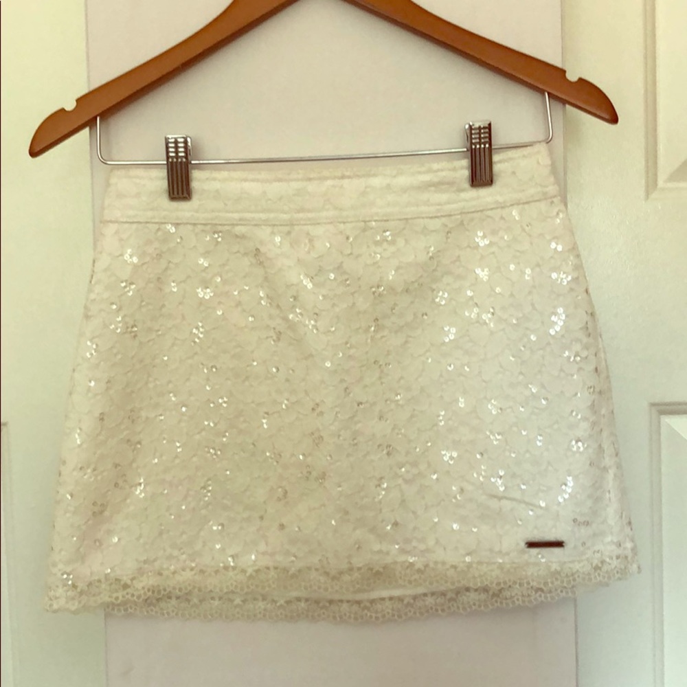 Abercrombie & Fitch White Lace and Sequins Skirt